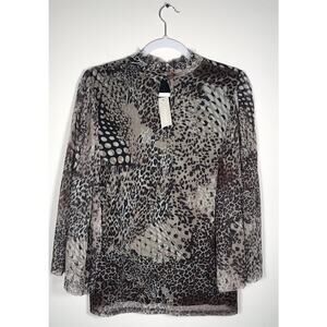 Chicos Cheetah Snake Top Sheer Mesh Blouse Size 1 Shirt Medium